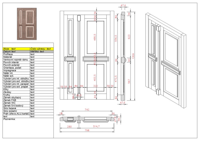 Ukázka výrobního výkresu dveří v DAEX DESIGN
